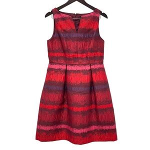 Adrianna Papell Jacquard Striped Sleeveless A-Line Hibiscus Dress Size 8